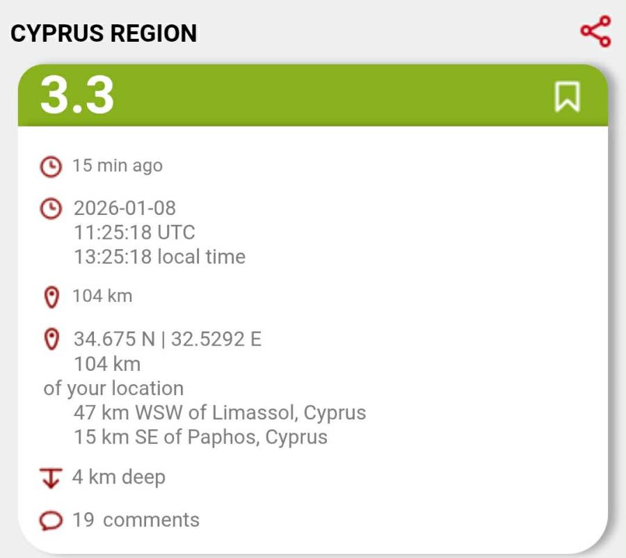 Σεισμός ταρακούνησε την Κύπρο – Πού εντοπίστηκε το επίκεντρο