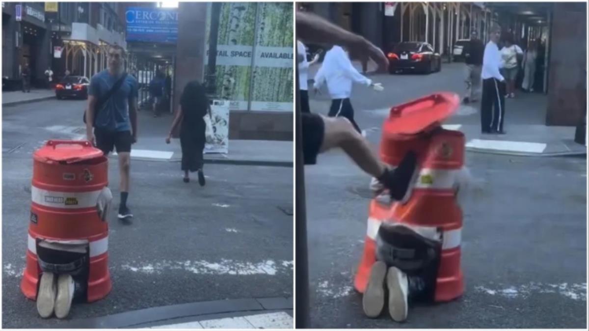 Φαρσέρ που τρομάζει περαστικούς δέχθηκε κλοτσιά από «θύμα» του – Το ΒΙΝΤΕΟ έγινε viral