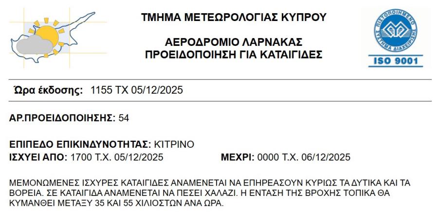 ΚΥΠΡΟΣ: Η κακοκαιρία BYRON φέρνει κίτρινη προειδοποίηση για ισχυρές καταιγίδες – Πότε τίθεται σε ισχύ