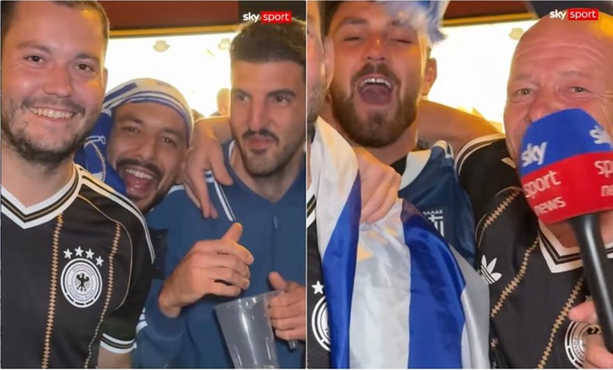 Έλληνες οπαδοί «κράσαραν» ζωντανή μετάδοση του Sky Sports και πανηγύριζαν με Γερμανούς (ΒΙΝΤΕΟ)