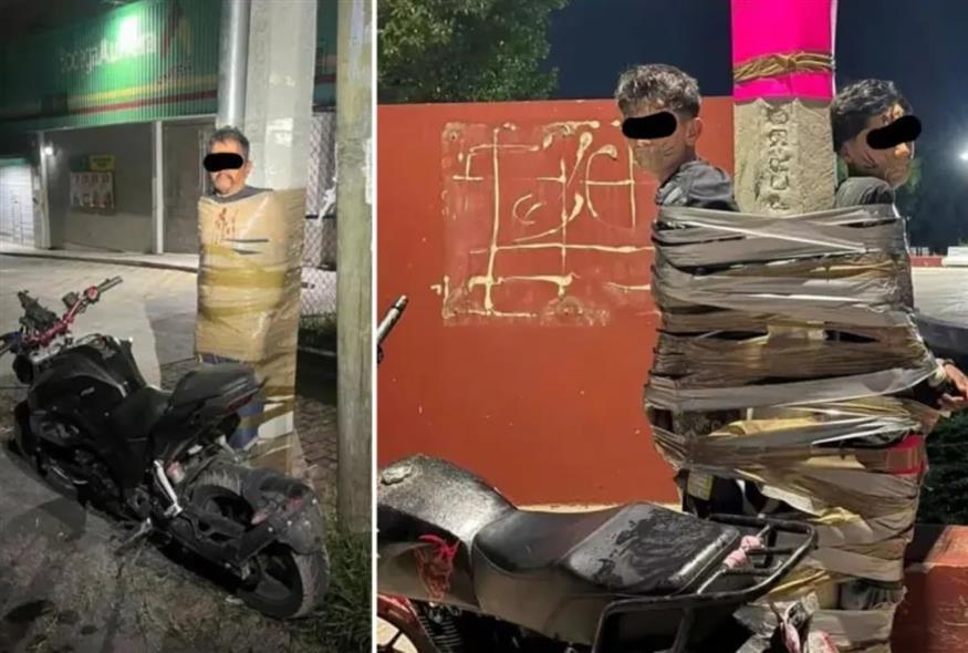 Ο «Μεξικανός Μπάτμαν»: Δένει σε κολώνες κλέφτες μηχανών και γράφει μηνύματα στα πρόσωπά τους
